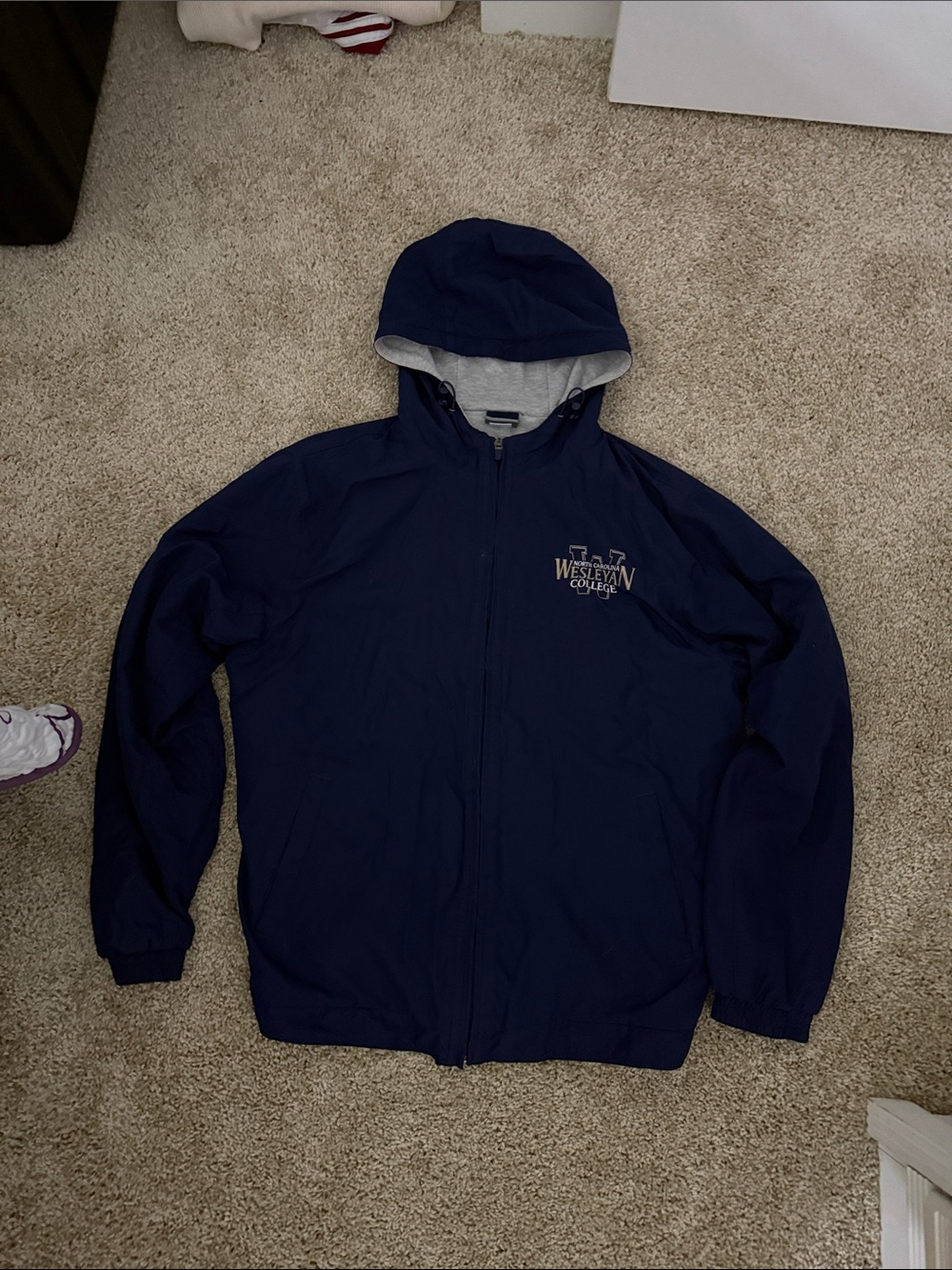 Wesleyan College Navy Hooded Rain Jacket